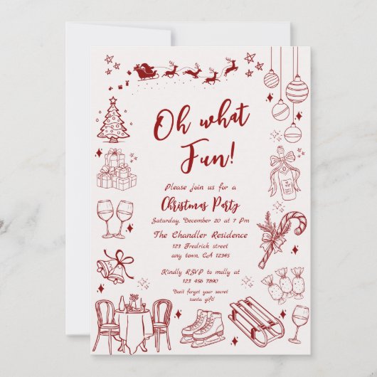 Cute quirky christmas  party doodle  招待状 (正面)