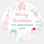 Cute Quirky Colorful Christmas Hand drawn Doodle  ラウンドシール (正面)