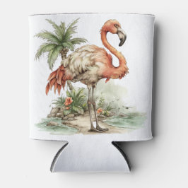 CUTE QUIRKY SUMMER BEACH SCENE WITH FLAMINGO 缶クーラー