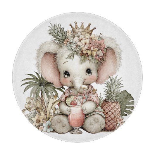 CUTE QUIRKY SUMMER THEMED BABY ELEPHANT カッティングボード (正面)