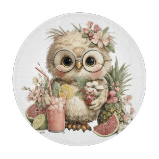 CUTE QUIRKY SUMMER THEMED BABY OWL カッティングボード