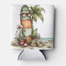CUTE QUIRKY SUMMER TROPICAL BEACH SCENE 缶クーラー