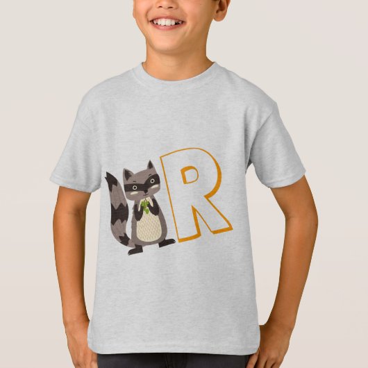 Cute R for Raccoon – キッズ英語Abcd Alphabet Tシャツ (正面)