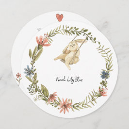 Cute Rabbit Animal Baby Girl Announcement Card 招待状