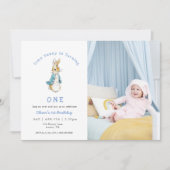 Cute Rabbit Baby boy 1st birthday  Photo 招待状 (正面)