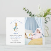 Cute Rabbit Baby boy 1st birthday Photo 招待状 (スタンド正面)