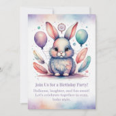Cute Rabbit Birthday Invitation Woodland Boho 招待状 (正面)