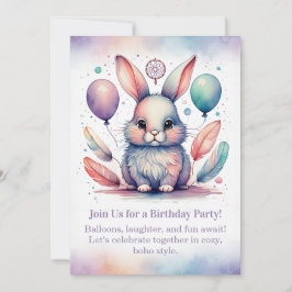 Cute Rabbit Birthday Invitation Woodland Boho  招待状