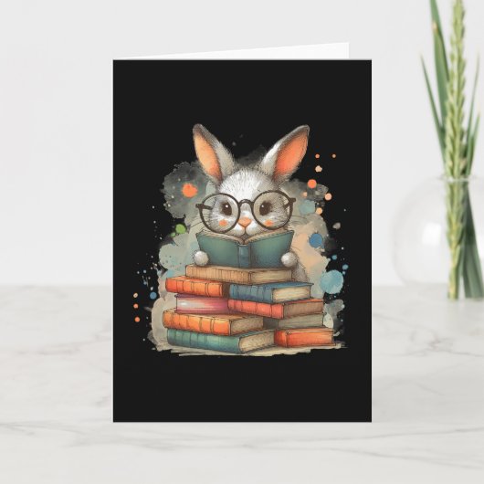 Cute Rabbit Book Lover Easter Gift Reading Bunny W カード (正面)