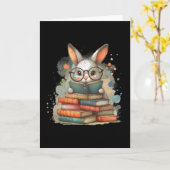 Cute Rabbit Book Lover Easter Gift Reading Bunny W カード (黄色い花)