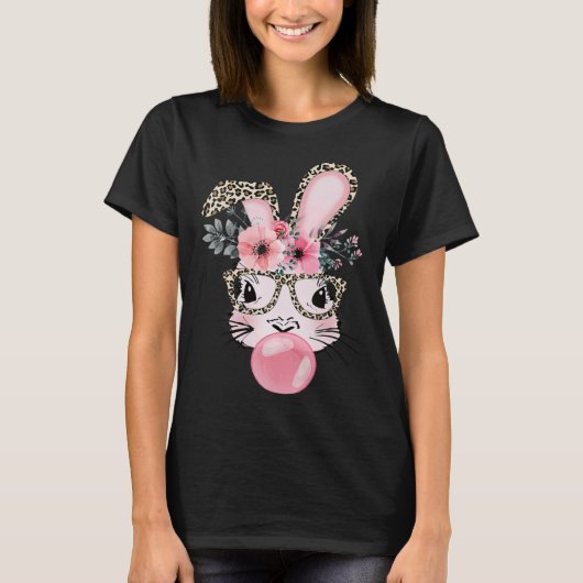 Cute Rabbit Bubble Gum Easter Day Bunny Leopard Gl Tシャツ (正面)