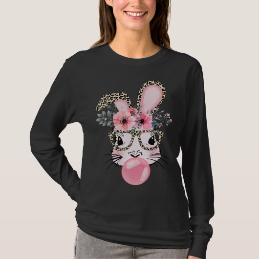 Cute Rabbit Bubble Gum Easter Day Bunny Leopard Gl Tシャツ (正面)