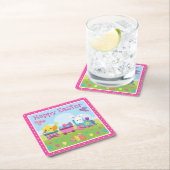 Cute Rabbit, Chick & Chocolate Eggs Train Easter スクエアペーパーコースター (インサイチュ)