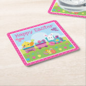 Cute Rabbit, Chick & Chocolate Eggs Train Easter スクエアペーパーコースター (アングル)