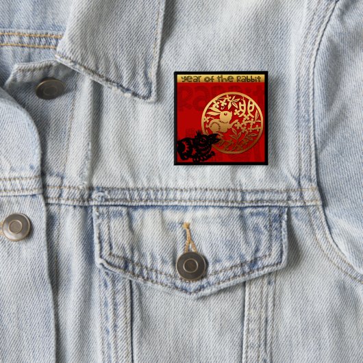 Cute Rabbit Chinese Year Zodiac Birthday Square B 缶バッジ (インサイチュ)