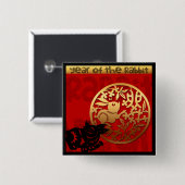 Cute Rabbit Chinese Year Zodiac Birthday Square B 缶バッジ (正面&裏面)