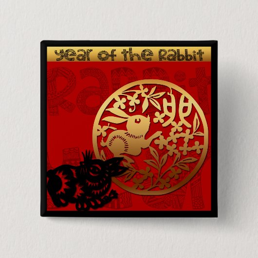 Cute Rabbit Chinese Year Zodiac Birthday Square B 缶バッジ (正面)
