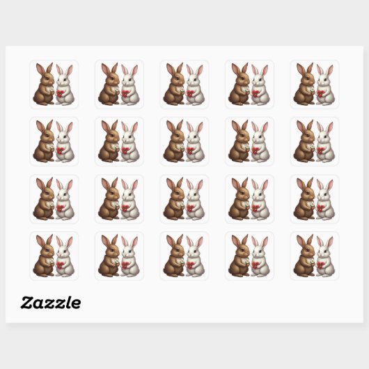 Cute Rabbit Couple – Love Bunny Sticker スクエアシール (シート)