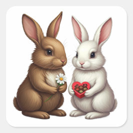 Cute Rabbit Couple – Love Bunny Sticker スクエアシール