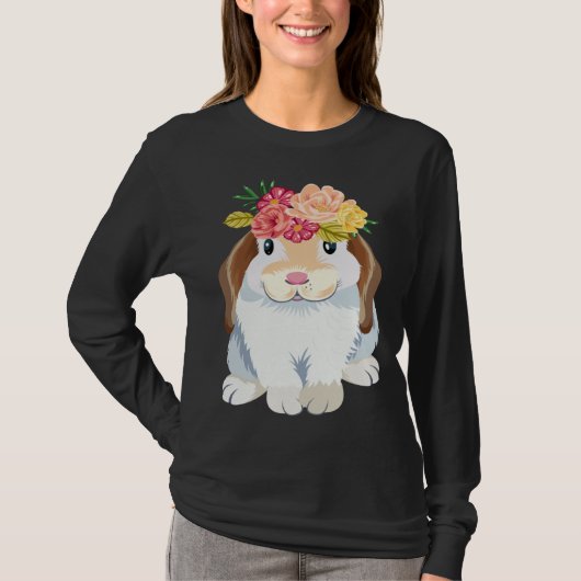 Cute rabbit flowers Easter bunny floppy ear Easter Tシャツ (正面)