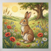 Cute Rabbit Forest Animals Nursery Poster ポスター (正面)