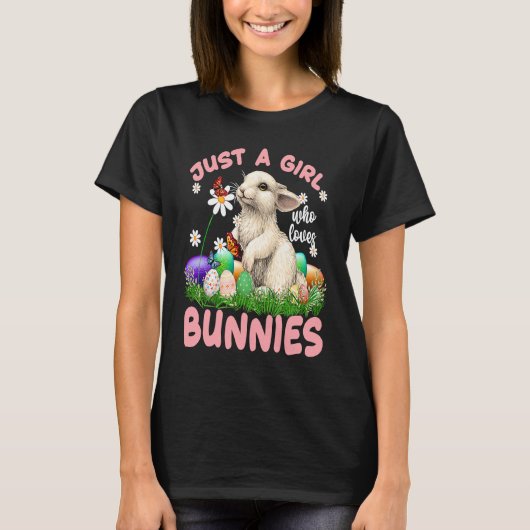 Cute Rabbit Girl flowers Butterfly Easter Bunny Ea Tシャツ (正面)