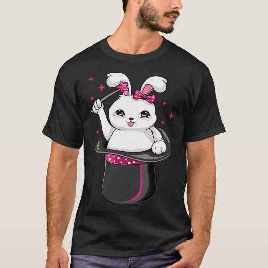 Cute Rabbit In A Hat Magician Performer Illusioni Tシャツ (正面)