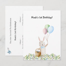 Cute Rabbit On A Picnic With Balloons Invitation ポストカード