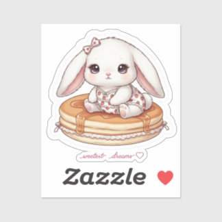 Cute Rabbit on Fluffy Pancake-Pancake Pajama Bunny シール