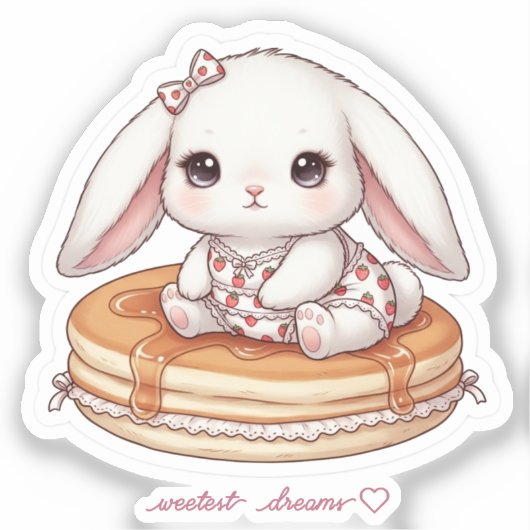 Cute Rabbit on Fluffy Pancake-Pancake Pajama Bunny シール (正面)