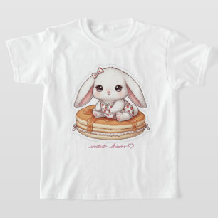 Cute Rabbit on Fluffy Pancake-Pancake Pajama Bunny Tシャツ