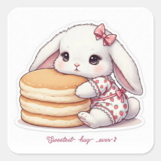 Cute Rabbit & Pancake - Adorable Breakfast Sweet スクエアシール