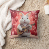 Cute Rabbit Playing Guitar For Love クッション (ブランケット)