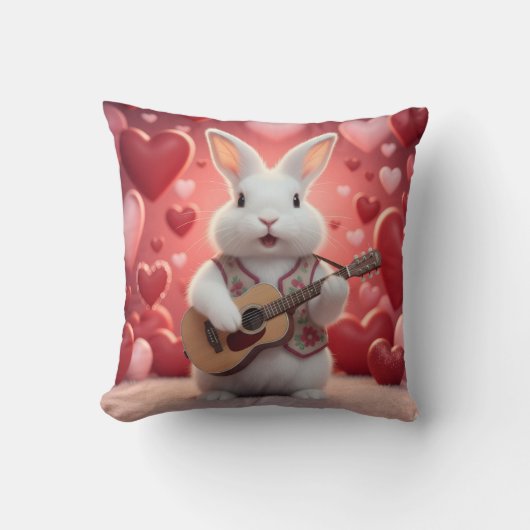Cute Rabbit Playing Guitar For Love クッション (正面)
