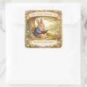 Cute Rabbit Reading a Book - Bookplate スクエアシール (バッグ)