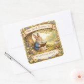 Cute Rabbit Reading a Book - Bookplate スクエアシール (封筒)