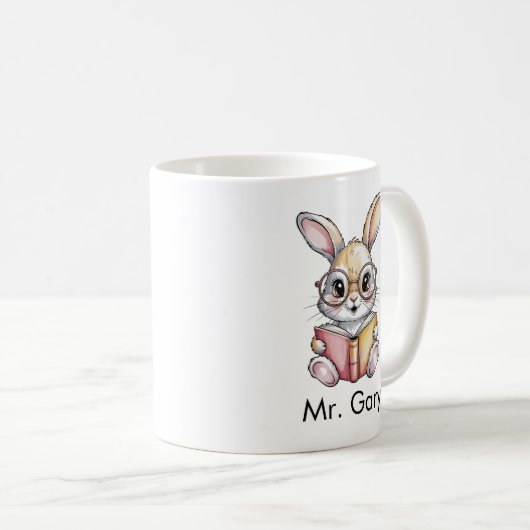 Cute Rabbit Reading a Book Custom コーヒーマグカップ (正面右)
