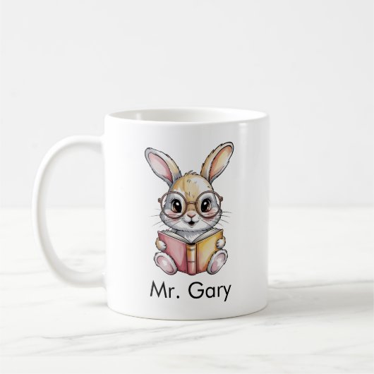 Cute Rabbit Reading a Book Custom コーヒーマグカップ (左)