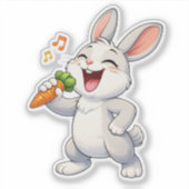 Cute Rabbit Singing Custom-Cut Vinyl Sticker シール (正面)