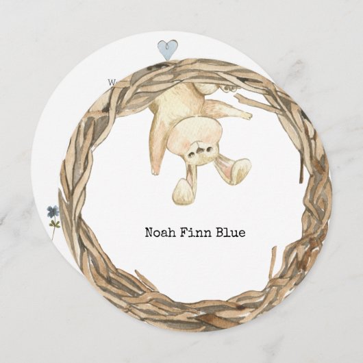 Cute Rabbit Sweet Animal Baby Announcement Card 招待状 (正面/裏面)