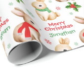 Cute Rabbit Winter Scarf Holidays Christmas ラッピングペーパー (ロールコーナー)