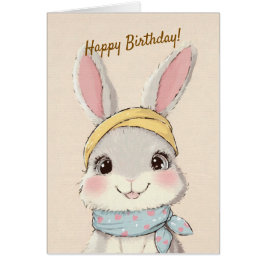 Cute Rabbit with Bandana Kids Birthday Invitation
