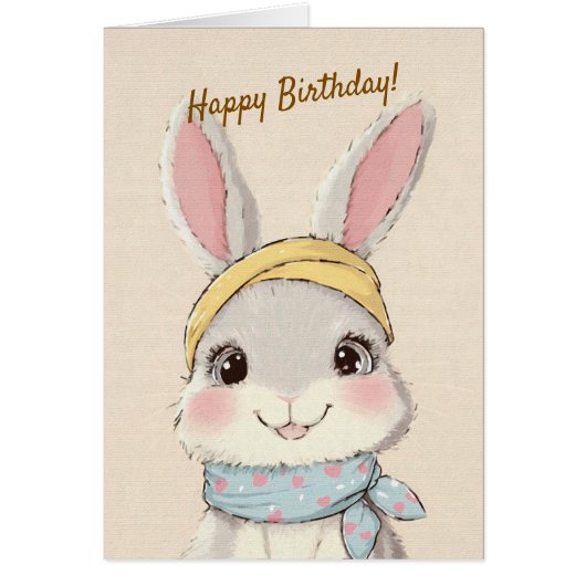 Cute Rabbit with Bandana Kids Birthday Invitation (正面)