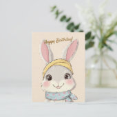 Cute Rabbit with Bandana Kids Birthday Invitation ポストカード (スタンド正面)