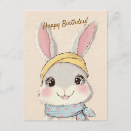 Cute Rabbit with Bandana Kids Birthday Invitation ポストカード