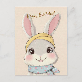 Cute Rabbit with Bandana Kids Birthday Invitation ポストカード