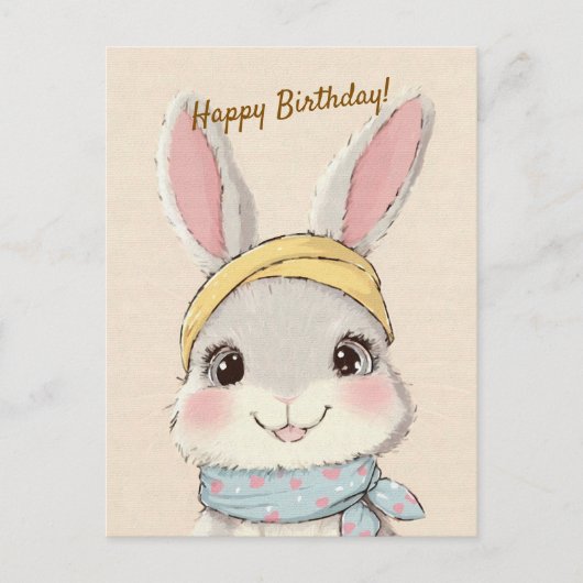 Cute Rabbit with Bandana Kids Birthday Invitation ポストカード (正面)