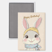 Cute Rabbit with Bandana Kids Birthday Invitation マグネット (正面/裏面)