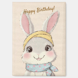 Cute Rabbit with Bandana Kids Birthday Invitation マグネット