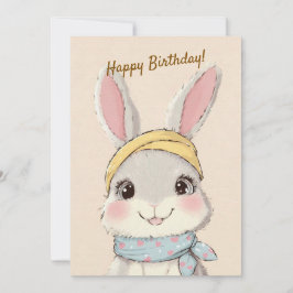 Cute Rabbit with Bandana Kids Birthday Invitation 招待状